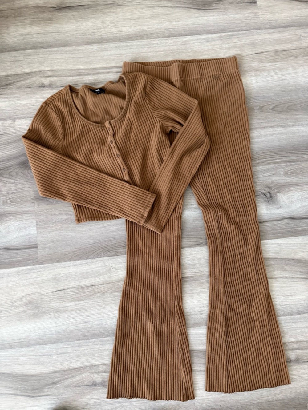 Vans Ribbed Two-Piece Set - Brown Women’s Pants & Crop Cardigan